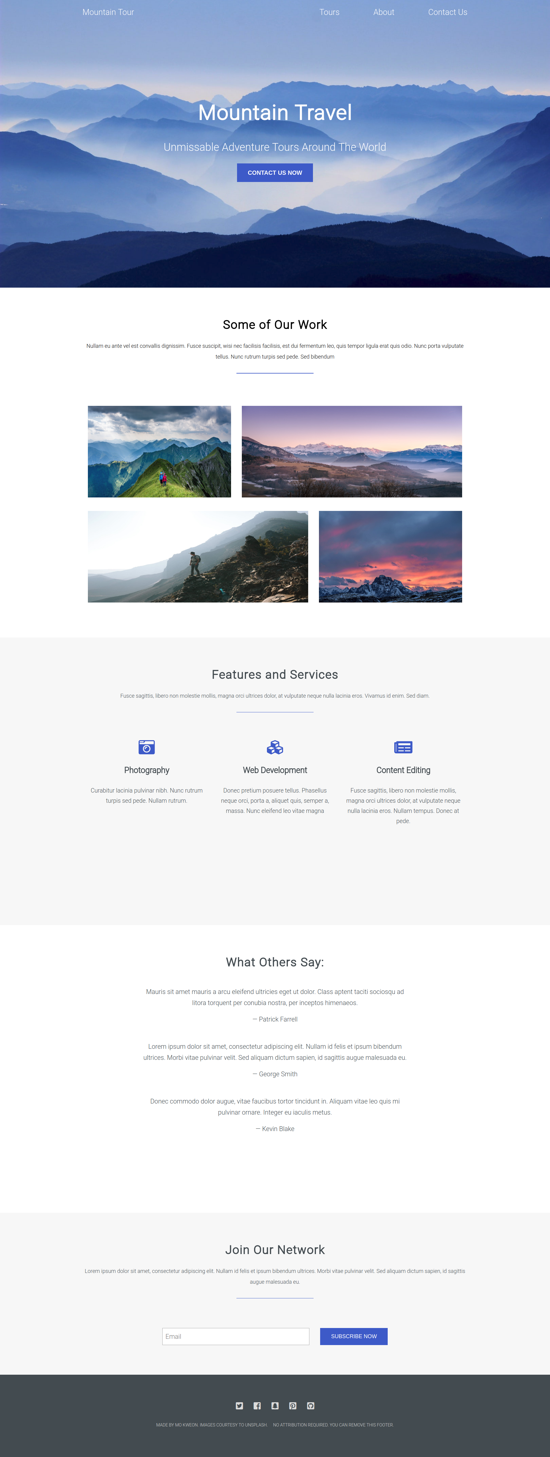Mountain Travel Landing Page